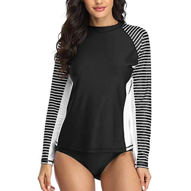 CharmLeaks Women Rash Guard Long Sleeve Swim Shirts Striped UV Swimsuit Tops CharmLeaks Women Rash Guard Long Sleeve Swim Shirts Striped UV Swimsuit Tops